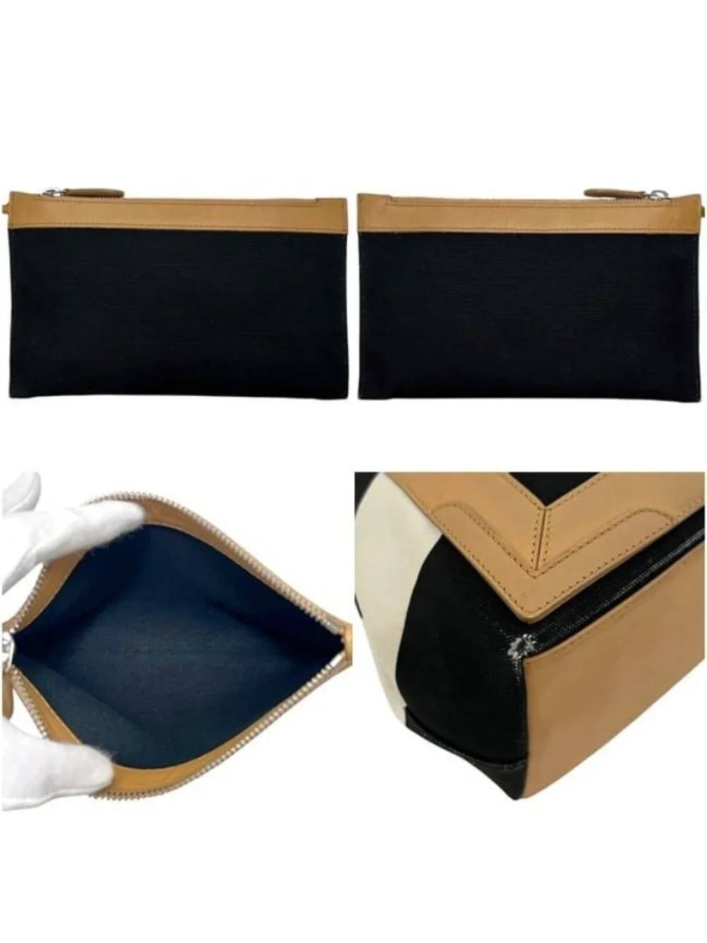 Balenciaga Tote Navy Cabas S Beige Black D Canvas Leather Border Handbag